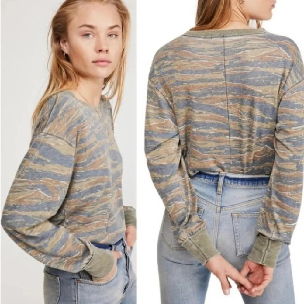 Free People/We The Free Arielle Long Sleeve Top-Camo Tiger Combo